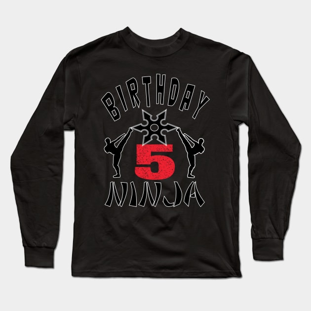 Kids Ninja 5th B-Day Gifts for Boys And Girls Long Sleeve T-Shirt by Grabitees